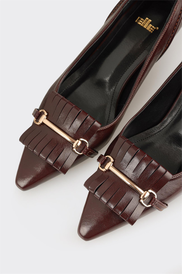 Bordo Kadın Orta Topuk Ayakkabı