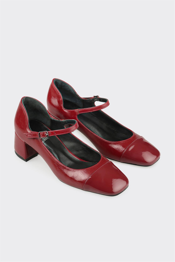 Bordo Kadın Orta Topuk Ayakkabı