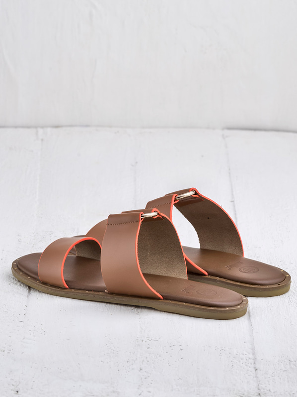 Taba deri kadın düz terlik - Elle Shoes