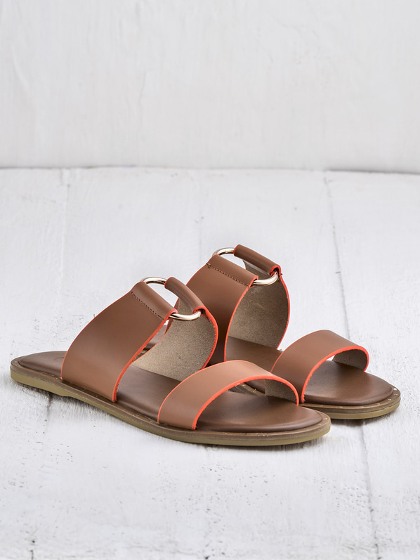 Taba deri kadın düz terlik - Elle Shoes