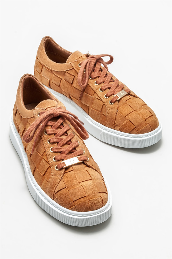 Camel deri erkek günlük ayakkabı, günlük kullanım için - Elle Shoes