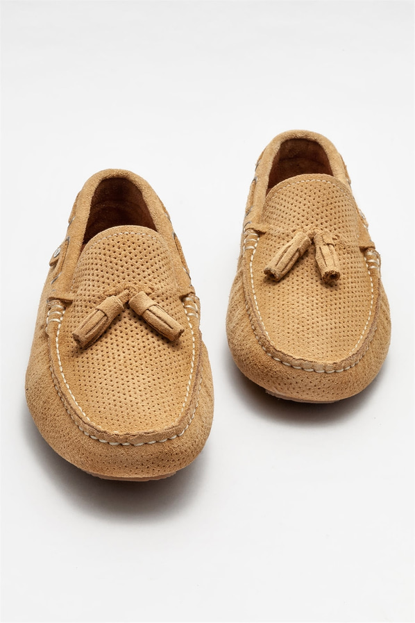 Camel deri erkek günlük ayakkabı, günlük kullanım için - Elle Shoes