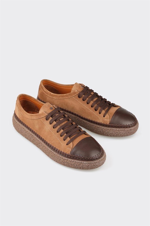Camel deri erkek günlük ayakkabı, günlük kullanım için - Elle Shoes
