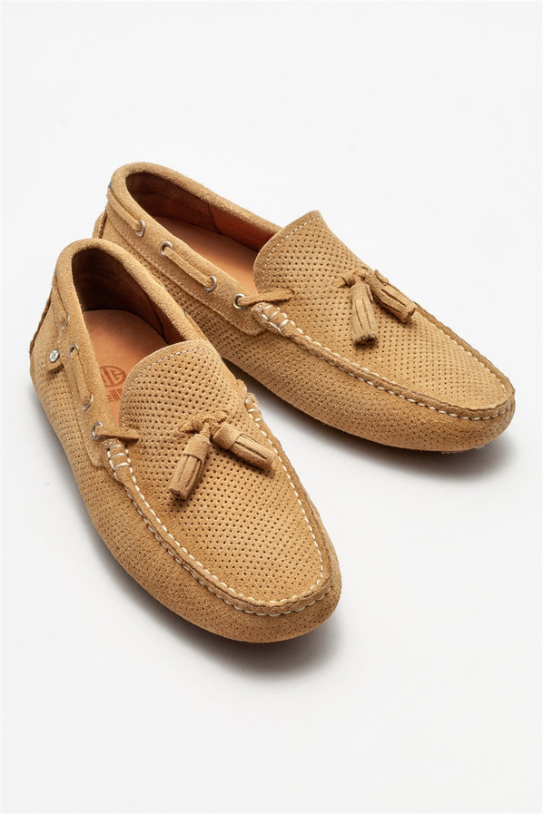 Camel deri erkek günlük ayakkabı, günlük kullanım için - Elle Shoes