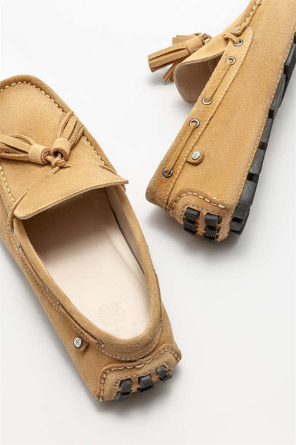 Camel deri erkek günlük ayakkabı, günlük kullanım için - Elle Shoes