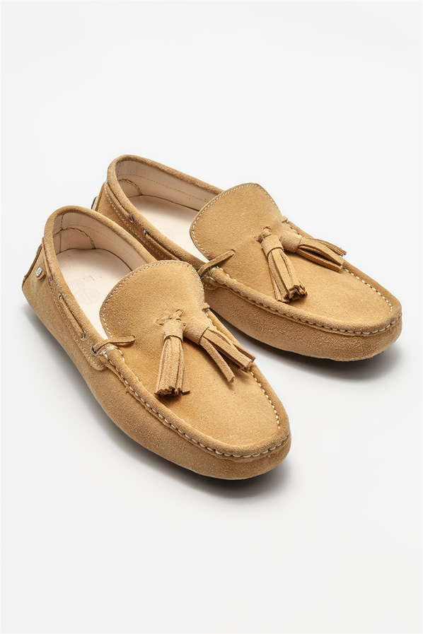 Camel deri erkek günlük ayakkabı, günlük kullanım için - Elle Shoes