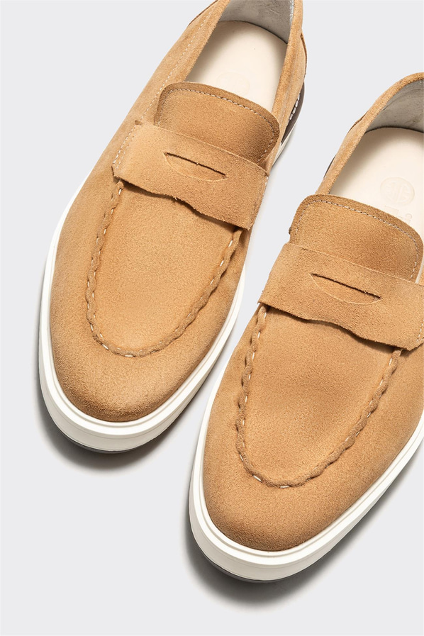 Camel deri erkek loafer - Elle Shoes