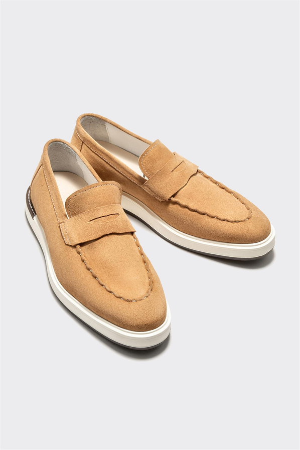 Camel deri erkek loafer - Elle Shoes