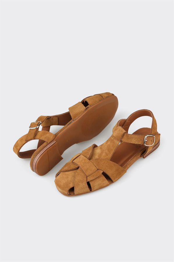 Camel deri düz kadın ayakkabı, rahat kullanım için - Elle Shoes
