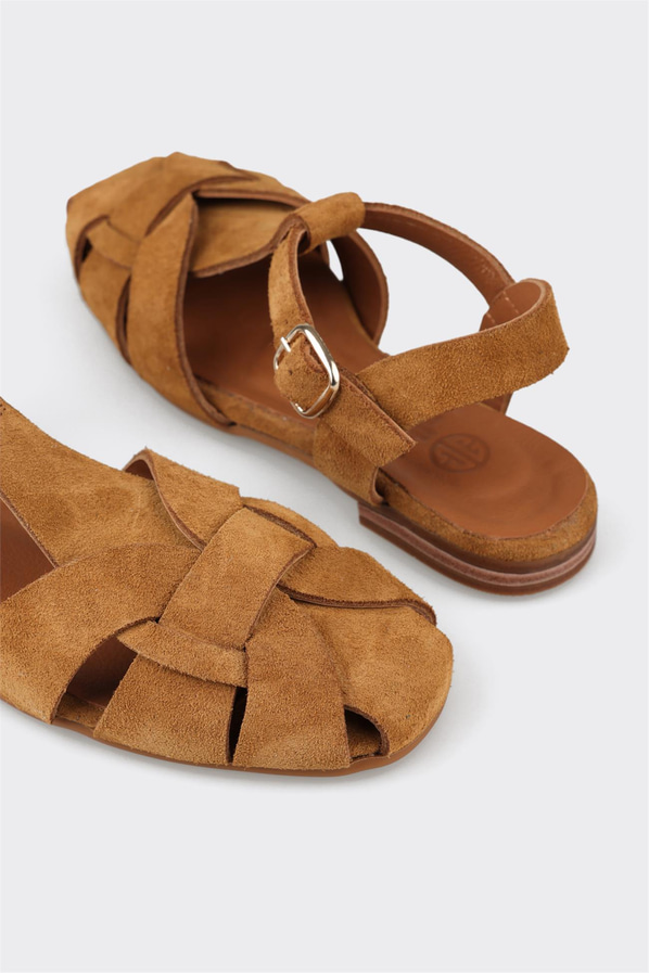 Camel deri düz kadın ayakkabı, rahat kullanım için - Elle Shoes