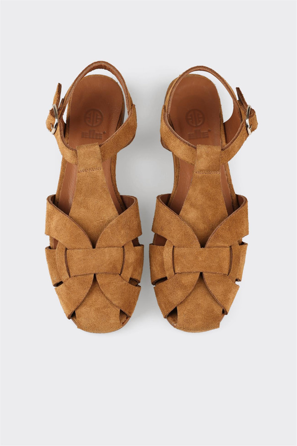 Camel deri düz kadın ayakkabı, rahat kullanım için - Elle Shoes