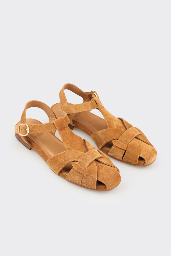 Camel deri kadın günlük ayakkabı, günlük kullanım için - Elle Shoes