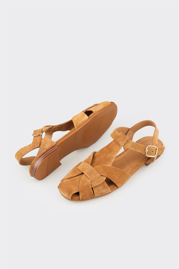 Camel deri kadın günlük ayakkabı, günlük kullanım için - Elle Shoes