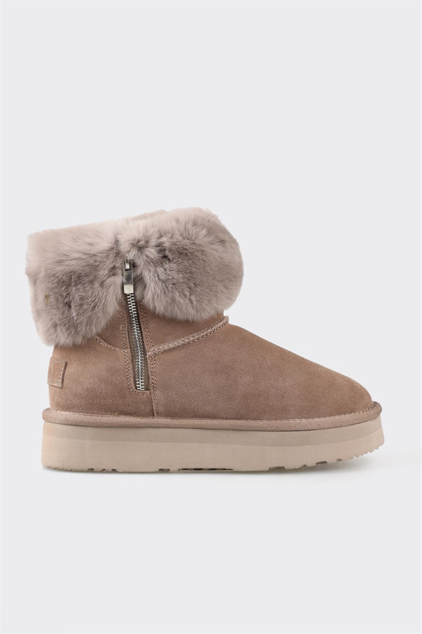 Camel deri örgü dokulu kadın bot, rahat kullanım için - Elle Shoes