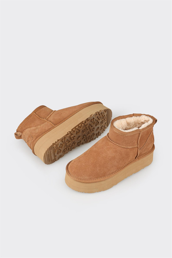 Camel deri kadın bot, ofis stili için - Elle Shoes