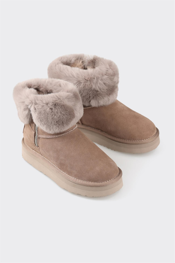 Camel deri örgü dokulu kadın bot, rahat kullanım için - Elle Shoes