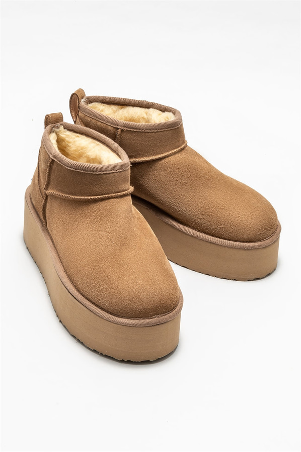 Camel deri simli kadın bot, günlük kullanım için - Elle Shoes