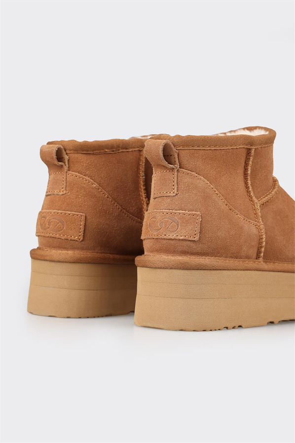 Camel deri kadın bot, ofis stili için - Elle Shoes