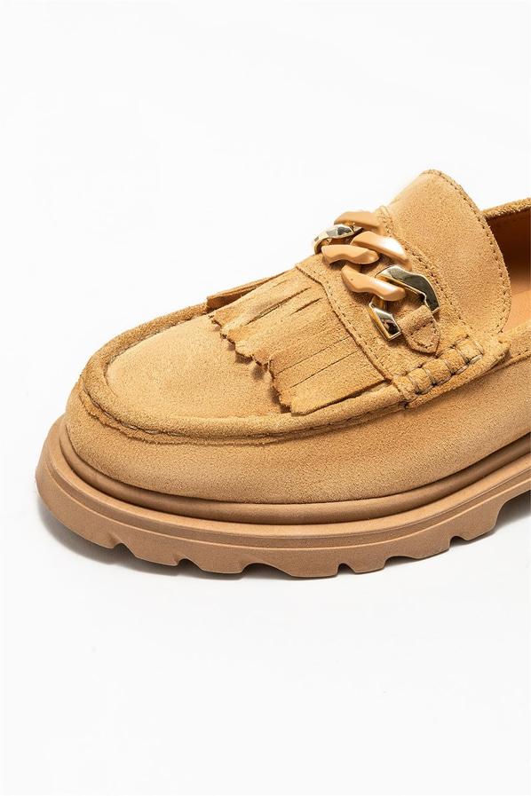 Camel deri kadın loafer - Elle Shoes