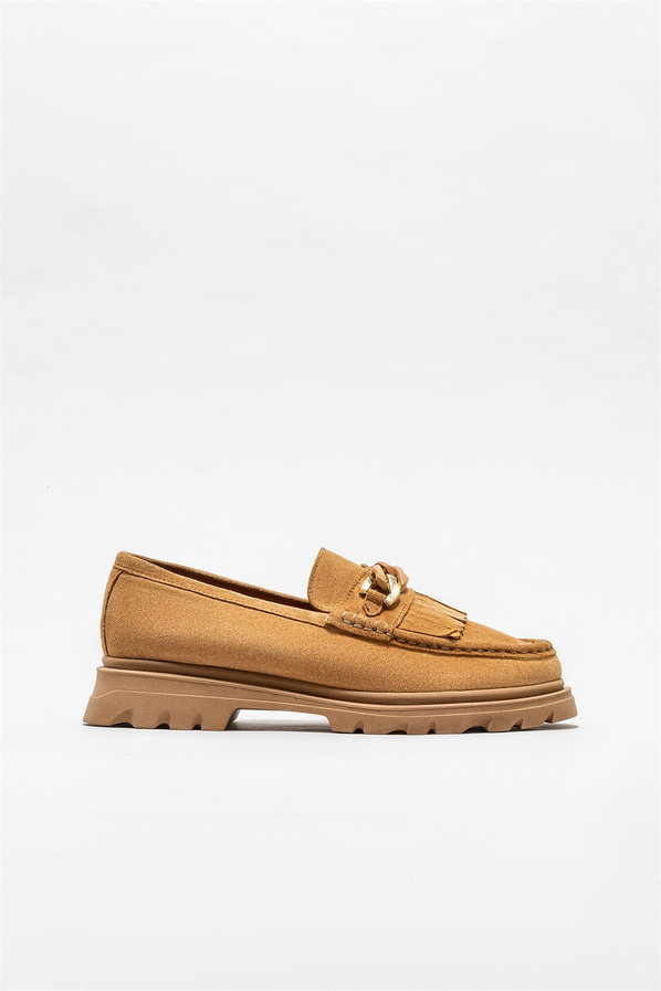 Camel deri kadın loafer - Elle Shoes