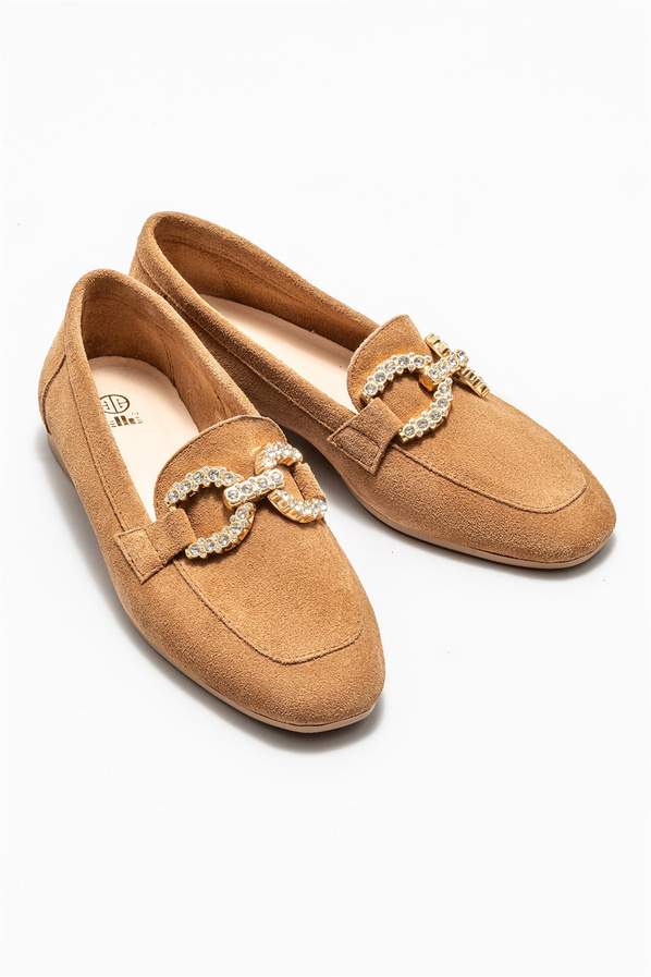 Camel deri kadın loafer - Elle Shoes