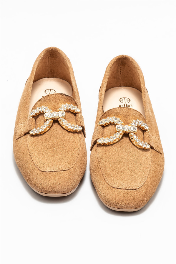 Camel deri kadın loafer - Elle Shoes