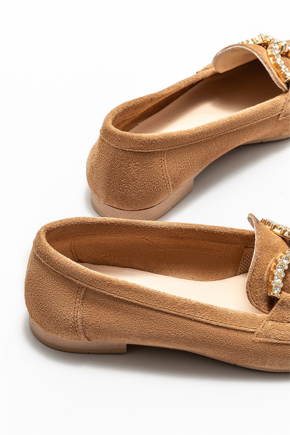 Camel deri kadın loafer - Elle Shoes