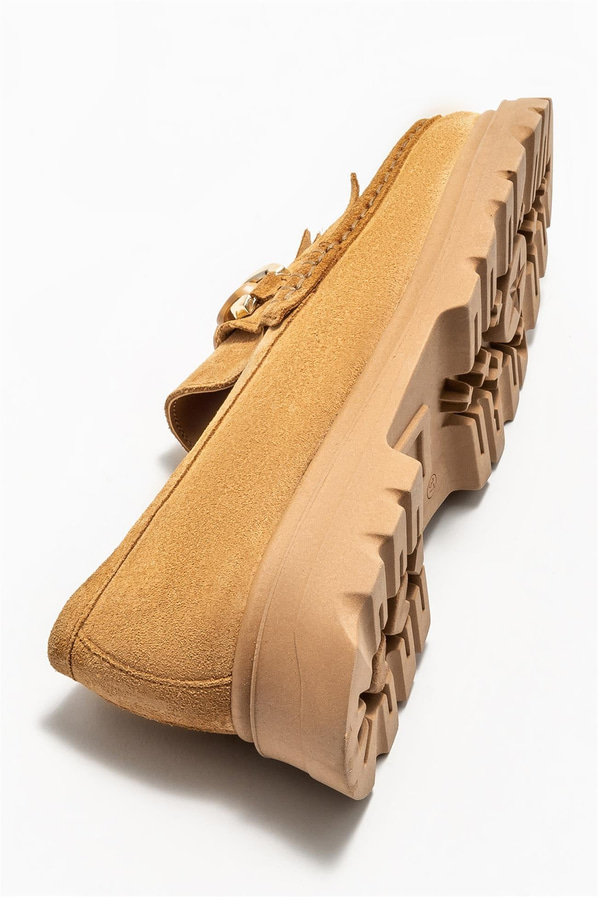 Camel deri kadın loafer - Elle Shoes