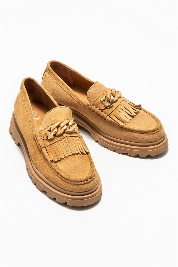 Camel deri kadın loafer - Elle Shoes