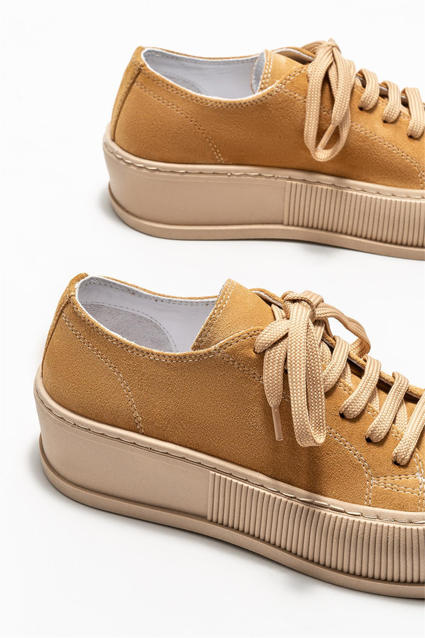 Camel deri kadın sneaker - Elle Shoes