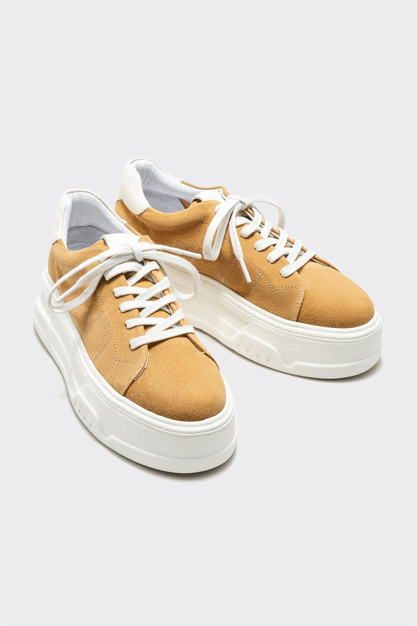 Camel deri kadın sneaker - Elle Shoes