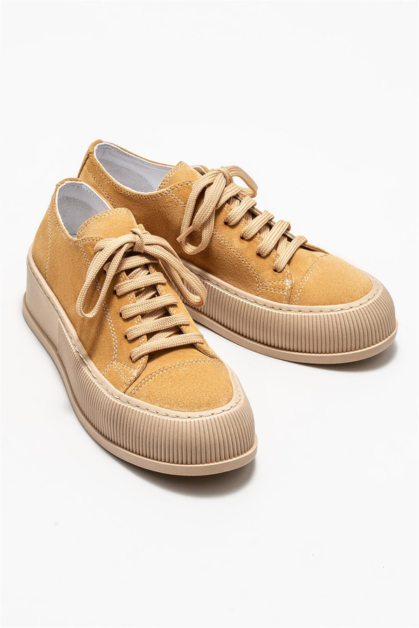 Camel deri kadın sneaker - Elle Shoes