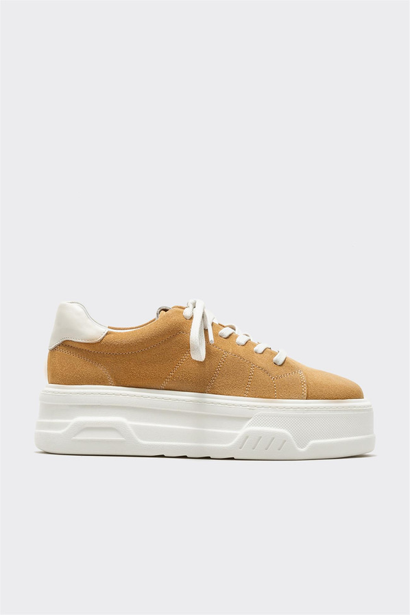 Camel deri kadın sneaker - Elle Shoes