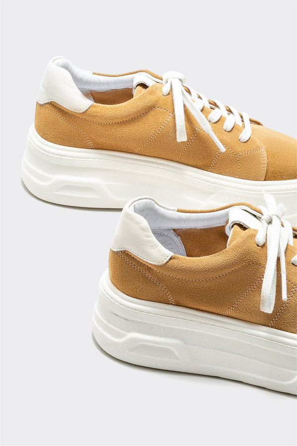 Camel deri kadın sneaker - Elle Shoes