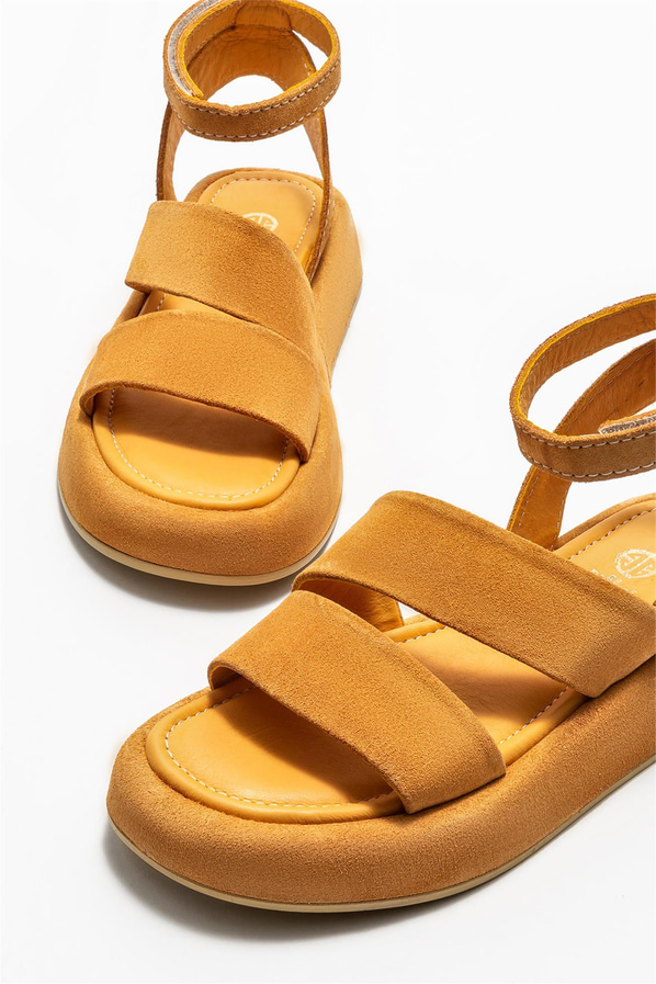 Camel deri kadın sandalet - Elle Shoes
