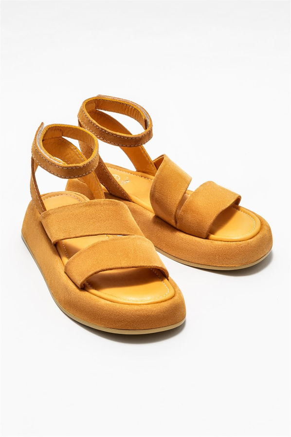 Camel deri kadın sandalet - Elle Shoes