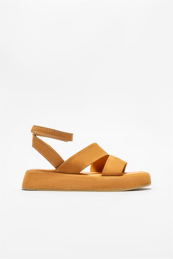 Camel deri kadın sandalet - Elle Shoes