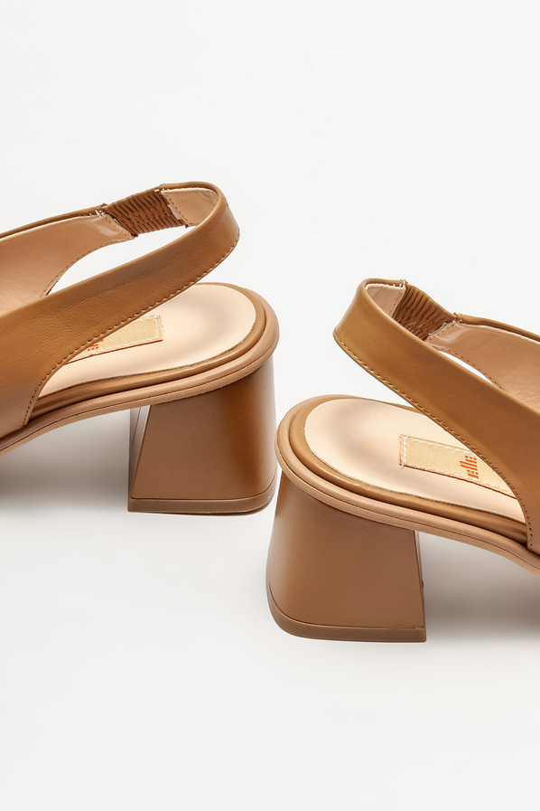 Camel deri topuklu kadın ayakkabı - Elle Shoes