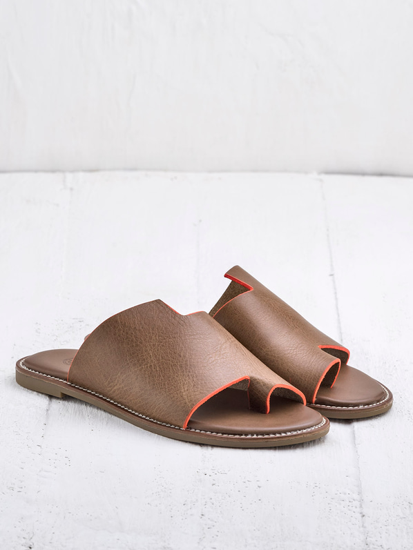Taba deri kadın düz terlik - Elle Shoes