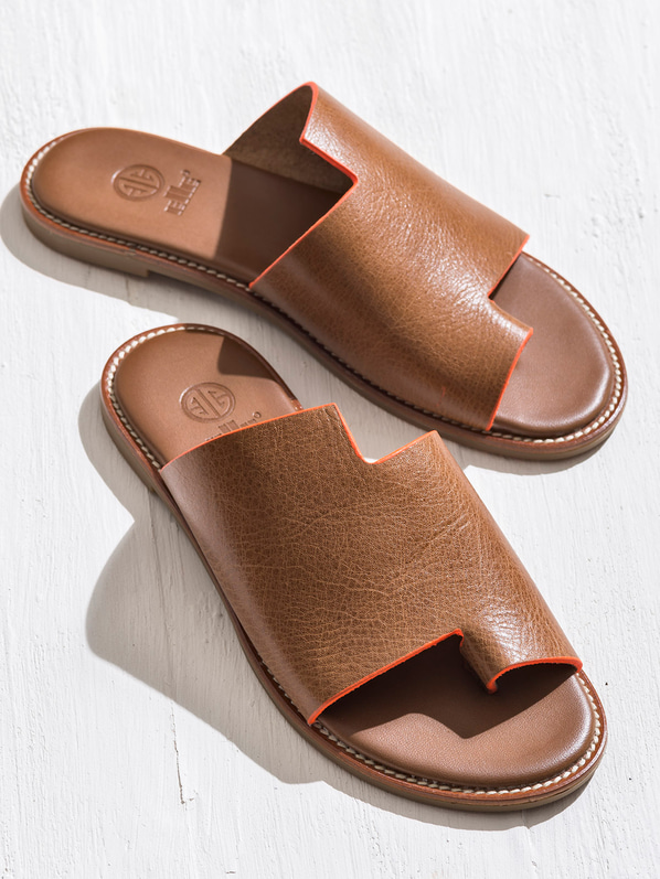 Taba deri kadın düz terlik - Elle Shoes
