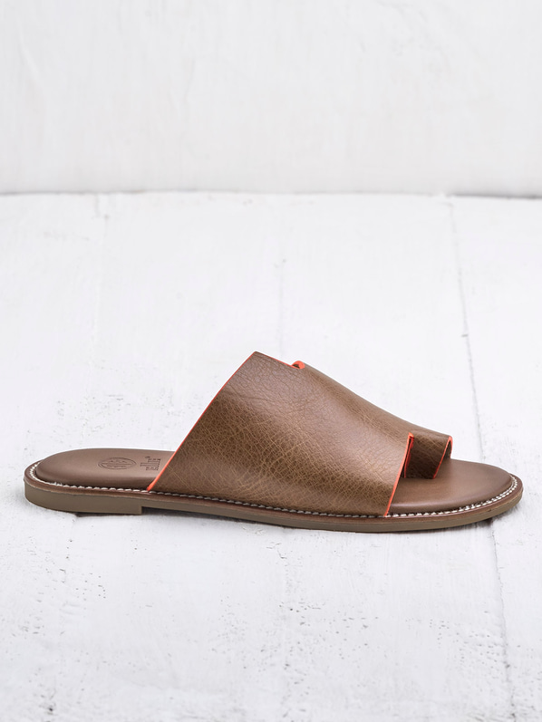 Taba deri kadın düz terlik - Elle Shoes