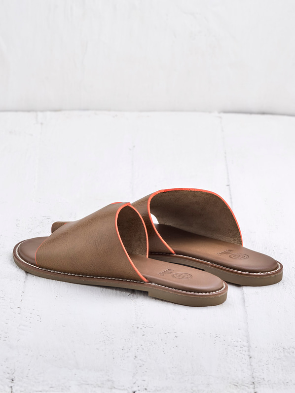 Taba deri kadın düz terlik - Elle Shoes