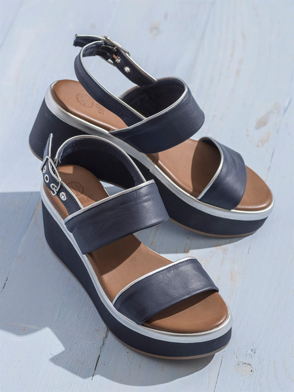 Lacivert gümüş kadın sandalet - Elle Shoes