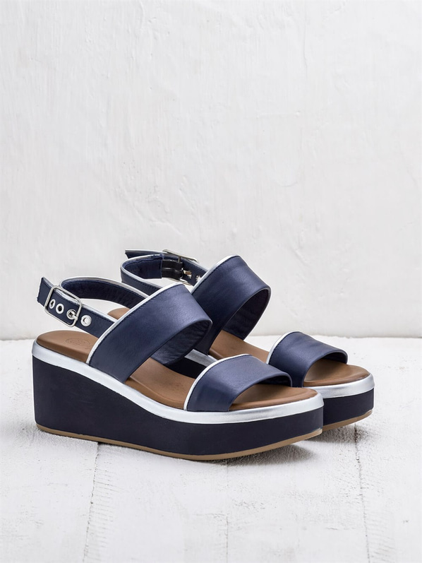 Lacivert gümüş kadın sandalet - Elle Shoes
