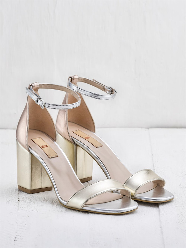 Gold kalın topuklu kadın sandalet - Elle Shoes