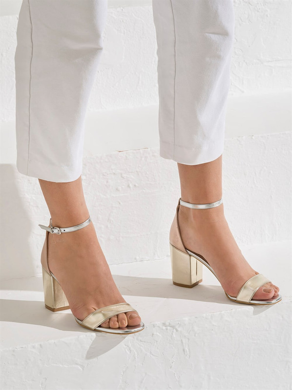 Gold kalın topuklu kadın sandalet - Elle Shoes