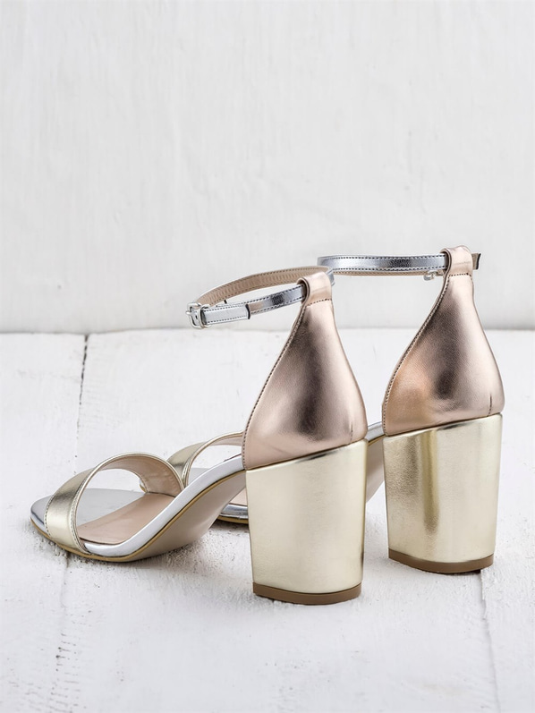 Gold kalın topuklu kadın sandalet - Elle Shoes