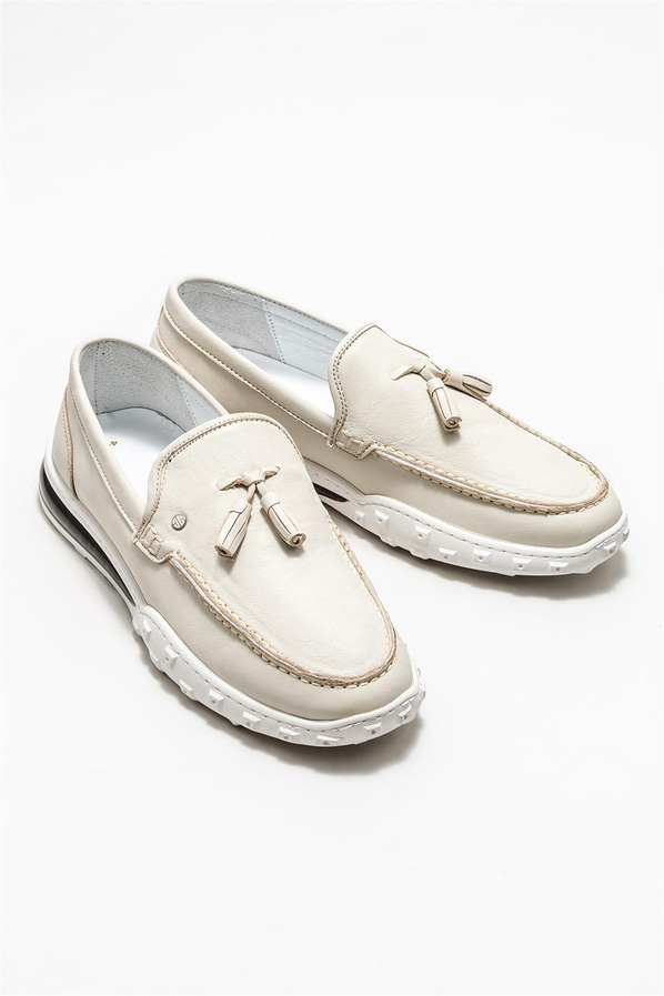 Ekru deri erkek günlük ayakkabı, günlük kullanım için - Elle Shoes