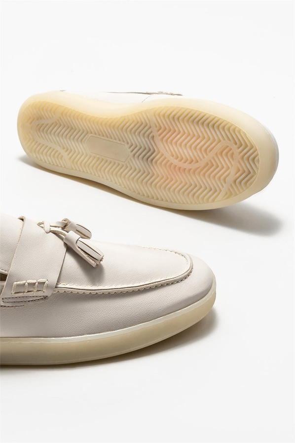 Ekru deri erkek loafer - Elle Shoes
