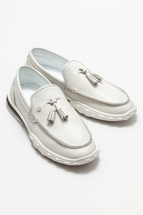 Ekru deri erkek loafer - Elle Shoes